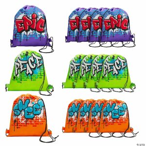 Apparel & Accessories |  12″ x 15″ Medium Graffiti Nonwoven Drawstring Bags – 12 Pc. Apparel & Accessories Apparel & Accessories