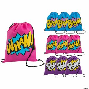 Apparel & Accessories |  13″ x 15″ Medium Neon Superhero Nonwoven Drawstring Bags – 12 Pc. Apparel & Accessories Apparel & Accessories