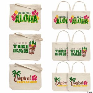 Apparel & Accessories |  14″ x 13″ Medium Luau Summer Fun Canvas Tote Bags – 6 Pc. Apparel & Accessories Apparel & Accessories