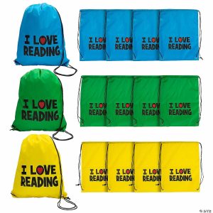 Apparel & Accessories |  14″ x 18″ Large I Love Reading Nonwoven Drawstring Bags – 12 Pc. Apparel & Accessories Apparel & Accessories