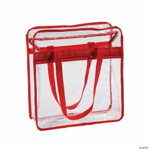 Apparel & Accessories |  15″ x 16″ Large Red & Clear Team Spirit Stadium Plastic Tote Bag Apparel & Accessories Apparel & Accessories