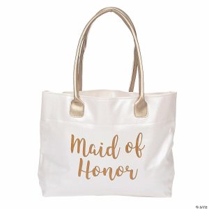 Apparel & Accessories |  17″ x 10 3 4″ Large Lillian Rose™ White & Gold Maid of Honor Vinyl Tote Bag Apparel & Accessories Apparel & Accessories