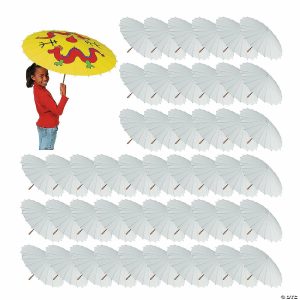 Apparel & Accessories |  23″ Bulk 48 Pc. DIY White Paper Parasols with Bamboo Handles Apparel & Accessories Apparel & Accessories