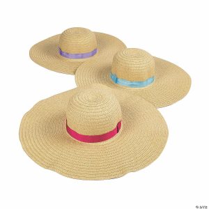 Apparel & Accessories |  24″ Adults Floppy Straw Sun Hats with Colorful Ribbon – 6 Pc. Apparel & Accessories Apparel & Accessories