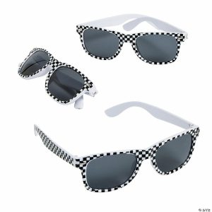 Apparel & Accessories |  4 1/4″ Kids Checkered Flag Race Car Plastic Sunglasses – 12 Pc. Apparel & Accessories Apparel & Accessories