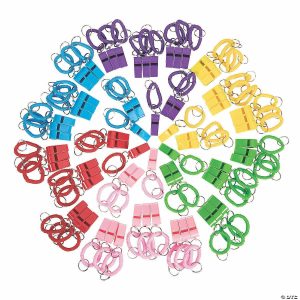 Apparel & Accessories |  4″ Bulk 72 Pc. Classic Solid Color Plastic Whistle Keychains with Coil Wristbands Apparel & Accessories Apparel & Accessories