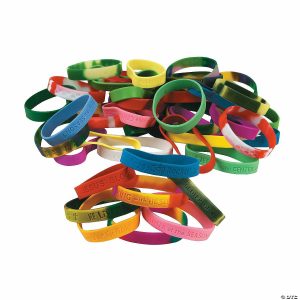 Apparel & Accessories |  7 1/2″ Bulk 100 Pc. Religious Sayings Solid Color & Patterned Rubber Bracelet Assortment Apparel & Accessories Apparel & Accessories