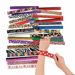 Apparel & Accessories |  9″ Bulk 50 Pc. Colorful Patterned Metal Slap Bracelet Assortment Apparel & Accessories Apparel & Accessories