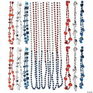 Apparel & Accessories |  Bulk 144 Pc. Patriotic Red, Blue & Silver Bead Necklace Assortment Apparel & Accessories Apparel & Accessories