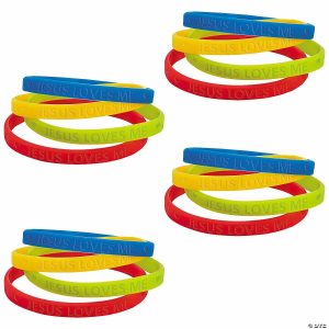 Apparel & Accessories |  Bulk 48 Pc. Jesus Loves Me Thin Band Rubber Bracelets Apparel & Accessories Apparel & Accessories