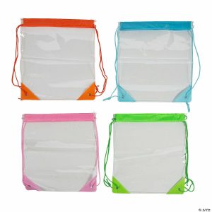 Apparel & Accessories |  Medium Bright Color Trim Transparent Drawstring Bags – 12 Pc. Apparel & Accessories Apparel & Accessories