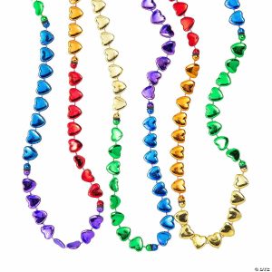 Apparel & Accessories |  Metallic Heart Rainbow Bead Necklaces – 24 Pc. Apparel & Accessories Apparel & Accessories