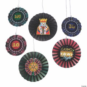 Party Decorations |  10″ – 14″ Casino Night Hanging Paper Fans – 6 Pc. Party Decorations Party Decorations