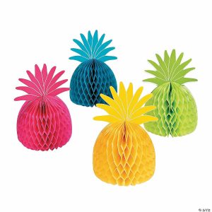 Party Decorations |  10″ Bright Pineapple Honeycomb Tissue Paper Centerpieces – 4 Pc. Party Decorations Party Decorations