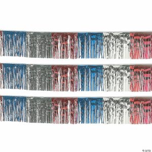 Party Decorations |  100 Ft. Patriotic Red, Blue & Silver Fringe Foil Banner Decoration Party Decorations Party Decorations