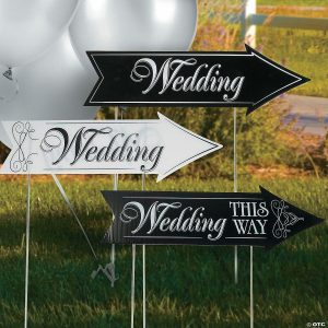 Party Decorations |  22″ x 7″ Wedding Directional Arrow Plastic Road Sign Kit – 3 Pc. Party Decorations Party Decorations