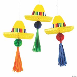 Party Decorations |  25″ Sombrero Honeycomb Ceiling Decorations with Tassels – 3 Pc. Party Decorations Party Decorations