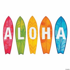 Party Decorations |  28″ Multicolored Aloha Surfboard Cardstock Cutouts – 5 Pc. Party Decorations Party Decorations