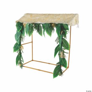 Party Decorations |  45″ x 53″ Luau Tropical Leaves & Raffia Roof Tabletop Hut with Frame Party Decorations Party Decorations