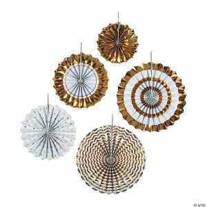 Party Decorations |  6″ – 10″ Gold Hanging Paper Fan Assortment – 5 Pc. Party Decorations Party Decorations