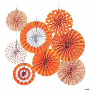 Party Decorations |  8″ – 10″ Orange Hanging Paper Fan Assortment – 8 Pc. Party Decorations Party Decorations