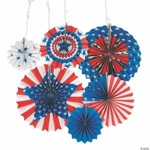 Party Decorations |  8″ – 16″ Patriotic Paper Hanging Paper Fans – 6 Pc. Party Decorations Party Decorations