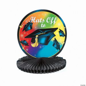 Party Decorations |  9″ x 10″ Hats Off To the Grad Multicolor Cardboard & Tissue Paper Centerpiece Party Decorations Party Decorations