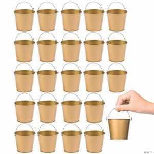 Party Decorations |  Bulk 48 Pc. Mini Gold Metal Pails Party Decorations Party Decorations