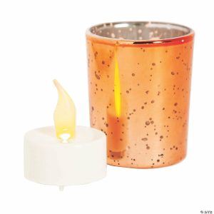 Party Decorations |  Copper Mercury Glass Votive Candle Holders with Battery-Operated Candles – 24 Pc. Party Decorations Party Decorations