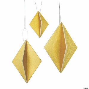 Party Decorations |  Gold Glitter Diamond Hanging Decorations – 4 Pc. Party Decorations Party Decorations