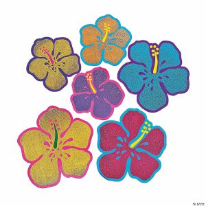 Party Decorations |  Jumbo Glitter Hibiscus Cutouts – 12 Pc. Party Decorations Party Decorations