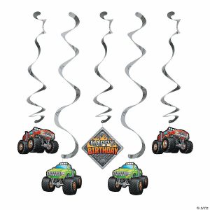 Party Decorations |  Monster Truck Party Hanging Swirl Decorations – 5 Pc. Party Decorations Party Decorations