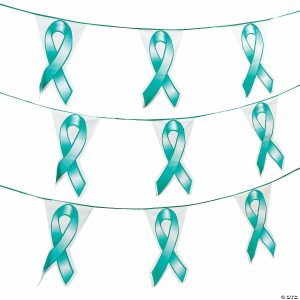 Party Decorations |  Teal Awareness Ribbon Plastic Pennant Banner Party Decorations Party Decorations