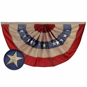 Party Decorations |  USA Tea Stained Pleated Fan Flag Bunting 2x4FT Burlap Embroidered Polyester Party Decorations Party Decorations