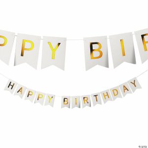 Party Decorations |  White & Gold Happy Birthday Garland Party Decorations Party Decorations