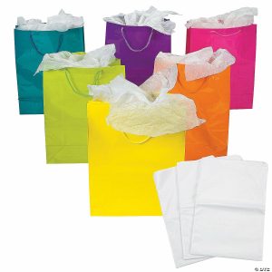 Party Favors |  10 1/2″ x 13″ Large Neon Gift Bags with Tissue Paper Kit for 12 Party Favors Party Favors