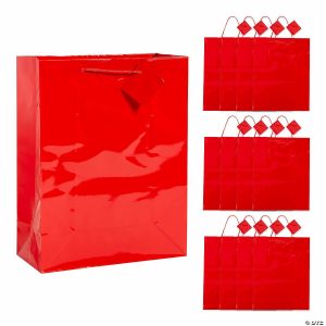 Party Favors |  10 1/2″ x 13″ Large Red Gift Bags with Tags – 12 Pc. Party Favors Party Favors