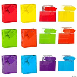 Party Favors |  4 1/2″ x 5 1 2″ Bulk 60 Pc. Small Neon Gift Bags with Tag Party Favors Party Favors