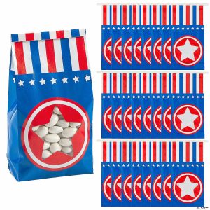 Party Favors |  4 1/2″ x 9″ Patriotic Tin Tie Paper Treat Bags with Star Window – 24 Pc. Party Favors Party Favors