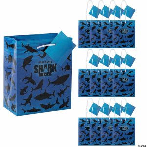 Party Favors |  4 1/4″ x 5 1 2″ Discovery Shark Week™ Small Paper Gift Bags with Tags – 12 Pc. Party Favors Party Favors