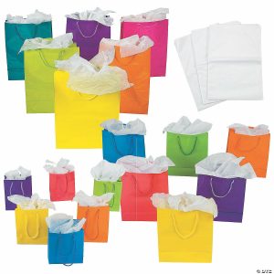 Party Favors |  4 3/8″ – 10 1 2″ x 5 1 2″ – 13″ Bulk 156 Pc. Small, Medium & Large Neon Paper Gift Bags & White Tissue Paper Kit – 156 Pc. Party Favors Party Favors