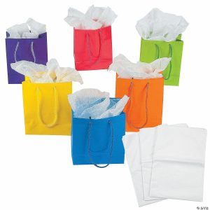 Party Favors |  4 3/8″ x 5 1 2″ Small Neon Gift Bags with Tissue Paper Kit for 12 Party Favors Party Favors