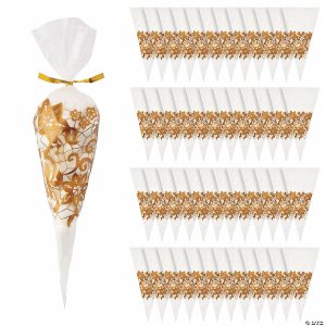 Party Favors |  5″ x 10″ Bulk 192 Pc. Small Gold Filigree Cellophane Favor Piping Bags Party Favors Party Favors