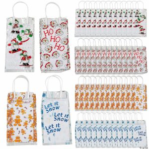 Party Favors |  5″ x 2 3 4″ x 9 1 2″ Bulk 48 Pc. Medium Holiday Cellophane Gift Bags with Handles Party Favors Party Favors