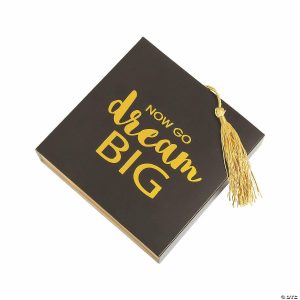 Party Favors |  5″ x 5″ Graduation Dream Big Black & Gold Paper Favor Boxes with Tassel – 12 Pc. Party Favors Party Favors