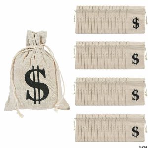 Party Favors |  5″ x 7″ Bulk 60 Pc. Large Money Burlap Drawstring Bags Party Favors Party Favors