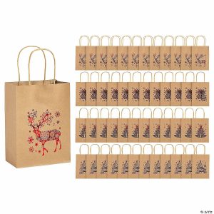 Party Favors |  6 1/2″ x 9″ Bulk 144 Pc. Medium Metallic Holiday Kraft Paper Gift Bags Party Favors Party Favors