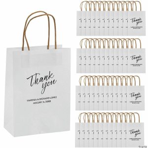 Party Favors |  6 1/2″ x 9″ Bulk 72 Pc. Personalized Medium White Thank You Kraft Paper Gift Bags Party Favors Party Favors