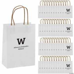 Party Favors |  6 1/2″ x 9″ Bulk 72 Pc. White Medium Personalized Monogram Gift Bags Party Favors Party Favors