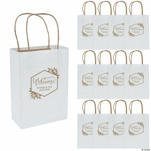 Party Favors |  6 1/2″ x 9″ Bulk 72 Pc. White Medium Personalized Welcome Kraft Paper Gift Bags Party Favors Party Favors